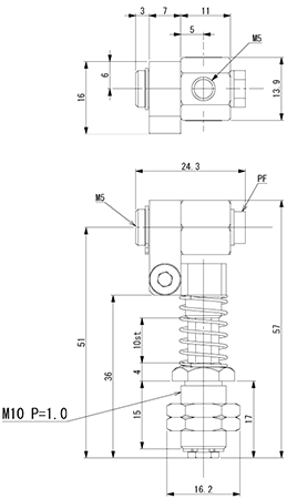 Suction Stem Non-Rotate/Angle Adjustable M10 P=1.0