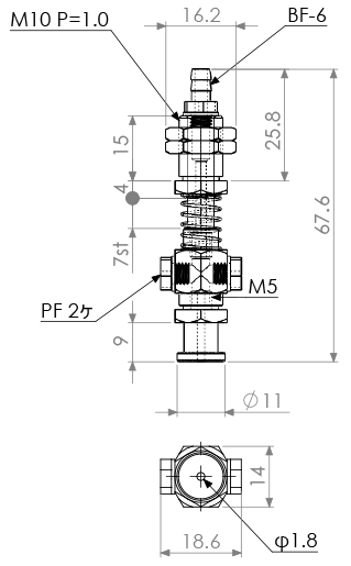 Suction Stem Non-Rotate/Small M10 P=1.0