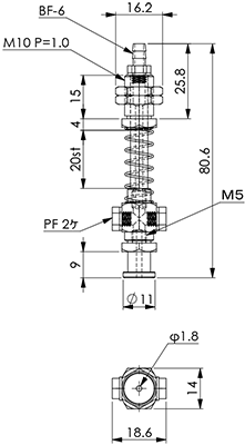 Suction Stem Non-Rotate/Small M10 P=1.0